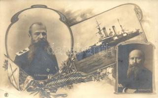 Petrovpavlovsk. Imperial Russian Navy Gangut-class dreadnought, Stepan Makarov vice-admiral, Vasily Vereshchagin war painter. floral Art Nouveau (EK)
