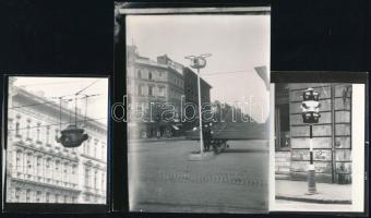 cca 1930-1940 Budapest, Közlekedési lámpák és kezelők az Oktogonon és egyéb helyszíneken, 3 db fotó, későbbi előhívások, 8x6 és 12x9 cm