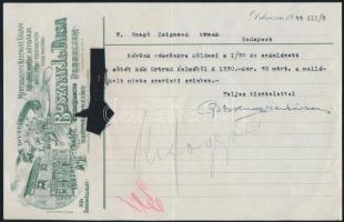 1922 Debrecen, Bosznay J. és Társa menyasszonyi kelengye, vászon, függöny, pipre, rövidáruk raktára, díszes fejléces levél, anyagmintával, 14,5x22,5 cm