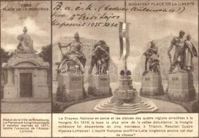 Paris, Place de la Concorde; Budapest, Place de la Liberté; Irredenta postcard, Trianon on the backside (EB)