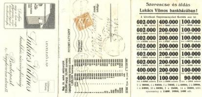 1915 Lukács Vilmos Bankház Rt. kihajtható 3-részes litho reklámlapja. Budapest V. Nagykorona utca 13...