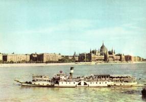 4 db MODERN budapesti képeslap; országház hajókkal / 4 modern Hungarian town view postcards; Budapes...