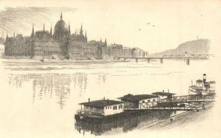 4 db MODERN budapesti képeslap; országház / 4 modern Hungarian town view postcards; Budapest Parliam...