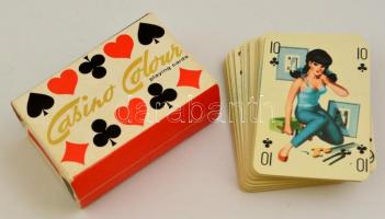 Cca. 1970-es évek Casino Colour erotikus römi kártyapakli (2 db), eredeti tokjában újszerű állapotban, 108 lap