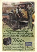 Tudor Akkumulátorgyár Rt. Varta önindító és világító akkumulátor-telep reklámlapja. Czettel-Deutsch és Társa / Hungarian battery factory advertisement card (EK)