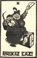 Harmos Károly eredeti linometszései. Nyomta a Virradat könyvnyomda - 3 db régi művészlap: Prokáz foh...