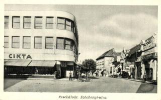 Érsekújvár, Nové Zámky; Széchenyi utca, Cikta üzlet, kerékpár / street view, shops, bicycle (EK)