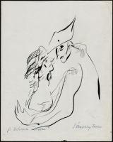 Jánossy Ferenc (1926-1983): Harlequin szerelme Tus, papír, jelzett, 32x24 cm