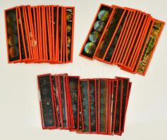 cca 1880 Laterna magica készlet. Eredeti fa dobozában, nagyon sok üveglappal. / Laterna magica kit