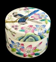 Kínai kézzel festett porcelán madaras szelence / Chinese porcelain hand painted bonbonniere 11 cm