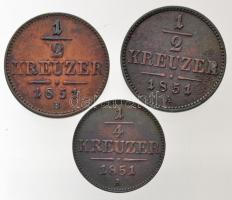 Ausztria 1851A 1/4kr Cu + 1/2kr Cu + Magyarország 1851B 1/2kr Cu T:1-,2 patina
Austria 1851A 1/4 Kr...