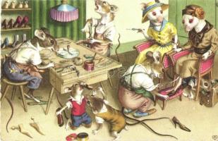 Mouse shoemaker with mice. Alfred Mainzer 4900. - modern postcard (EK)