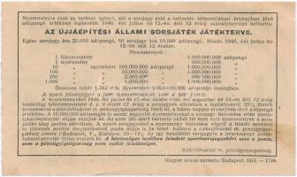 1946. "Fél-sorsjegy az Újjáépítési Állami Sorsjátékra" fél sorsjegy 100.000.000AP értékben...
