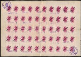 1945 6 db Szeged városi illetékbélyeg + 50 x 2P okirati illetékbélyeg házassági anyakönyvi kivonaton