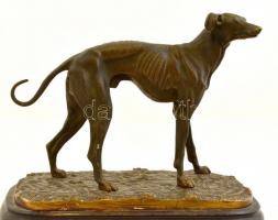 Jelzés nélkül: Agár. Bronz, fa talapzaton, m:21,5 cm, h:28 cm