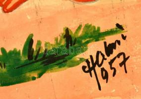 Halmi jelzéssel: Donald kacsa csőre töltve. Akvarell, papír, foltos, 34×45 cm