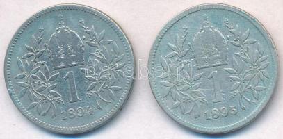 Ausztria 1894-1895. 1K Ag "Ferenc József" (2x) T:2-,3
Austria 1894-1895. 1 Corona "F...