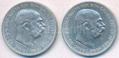 Ausztria 1913-1914. 1K Ag Ferenc József (2x) T:1-,2 Austria 1913-1914. 1 Corona Franz Joseph (2x) C:AU,XF Krause KM#2820