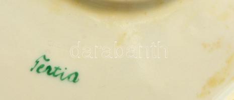 Herendi tertia tál, kézzel festett, kopott, jelzett, 25×20 cm