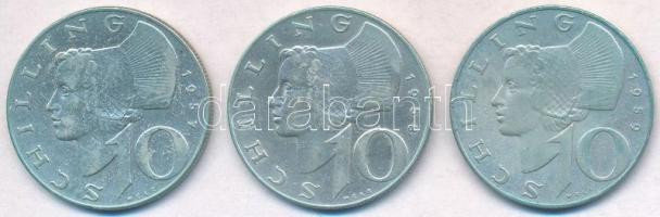 Ausztria 1957-1959. 10Sch Ag (3xklf) T:2 Austria 1957-1959. 10 Schilling Ag (3xdiff) C:XF