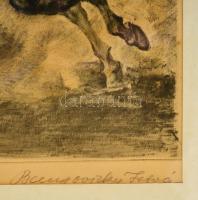 Benyovszky István (1898-1969): Csikós, színezett rézkarc, papír, jelzett, paszpartuban, üvegezett fa...