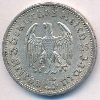 Német Harmadik Birodalom 1935A 5M Ag "Hindenburg" T:2 
German Third Reich 1935A 5 Mark Ag...