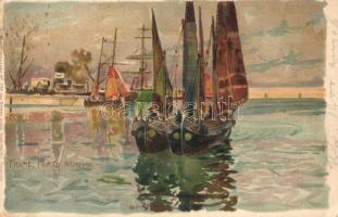 Fiume, Porto Nuovo. Künstlerpostkarte No. 1142. von Ottmar Zieher, litho s: Raoul Frank (EK)