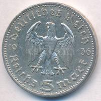 Német Harmadik Birodalom 1936A 5M Ag "Hindenburg" T:2 
German Third Reich 1936A 5 Mark Ag...