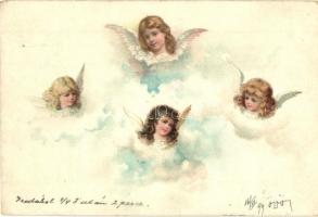 1899 Greeting art postcard with angles. litho