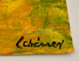 Schéner jelzéssel: Alvó cica, olaj, karton, 40×50 cm