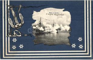 Salve a bordo / Osztrák-magyar haditengerészet díszes képeslapja vasmacskával / K.u.k. Kriegsmarine. Anchor Art Nouveau. G. Fano Pola 1907-08.