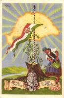 Hiszekegy. Az Ereklyés Országzászló Nagybizottság kiadása / Hungarian irredenta art postcard s: Lamoss (EK)