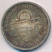 1938. 5P Ag "Szent István" T:2 patina
Adamo P8.1