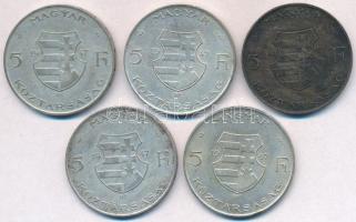 1947. 5Ft Ag "Kossuth" (5x) T:2,2- patina