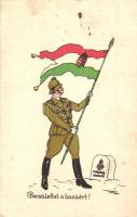 Becsülettel a hazáért / WWII Hungarian military patrioitc propaganda card, artist signed (EK)