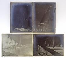 cca 1930 Balatoni vitorlások, 4 db korabeli üveglemez negatív, 9x6,5 cm
