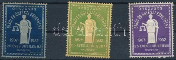 1932 Országos bírói és ügyészi egyesület 3 db klf színű levélzáró bélyeg