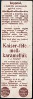 Kaiser-féle Mell-Karamellák reklám könyvjelző, litográfia, kis szakadással,  15x5 cm
