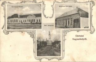 Nagyszékely, Korona szálloda, Református templom, Mirkovits üzlete. Art Nouveau (fl)