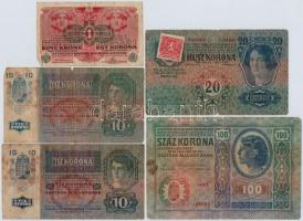 1902-1916. 7db-os vegyes magyar korona bankjegy tétel T:III,III-,IV
