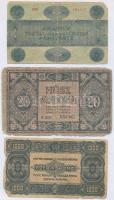 1919. 5K "MÁS TÖRVÉNYES..." + 1919. augusztus 9. 20K + 1923. 1000K "8 FILLÉR - NYOLC ...
