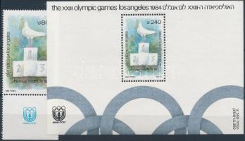 Summer Olympics, Los Angeles stamp with tab + block, Nyári Olimpia, Los Angeles tabos bélyeg + blokk