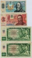 Szlovákia 1993. (1961) 100K (2x) + (1987) 50K + (1988) 20K mindegyik szlovák bélyeggel T:III,III- Slovakia 1993. (1961) 100 Korun (2x) + (1987) 50 Korun + (1988) 20 Korun all with Slovakian stamps C:F,VG