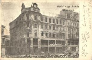 1903 Budapest VI. Párisi Nagy Áruház égése után, tűzvész, tűzoltószerek. Lőbl Dávid és Fia kiadása (EK)