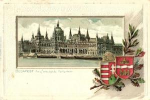 Budapest V. Az Új Országház, Parlament. címeres keret / Emb. coat of arms, Art Nouveau litho (EK)