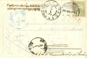 Budapest V. Az Új Országház, Parlament. címeres keret / Emb. coat of arms, Art Nouveau litho (EK)