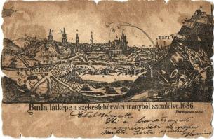 Budapest, látkép székesfehérvári irányból szemlélve, 1686-ban. Kaucky L. kiadása Prágában (EK)