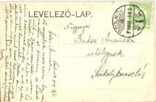 Szolnok, mozaiklap: Városháza, Református templom, Vártemplom, Vármegyeház, Kossuth tér, piac, Művés...