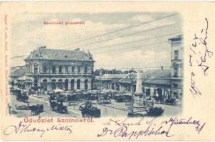 Szolnok, Piac tér, árusok, Ország Sándor üzlete. Szigeti H. kiadása (EK)