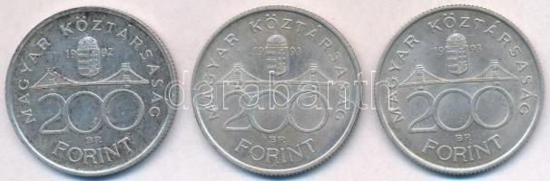 1992-1993. 200Ft Ag "MNB" (3x) T:2 kis patina
